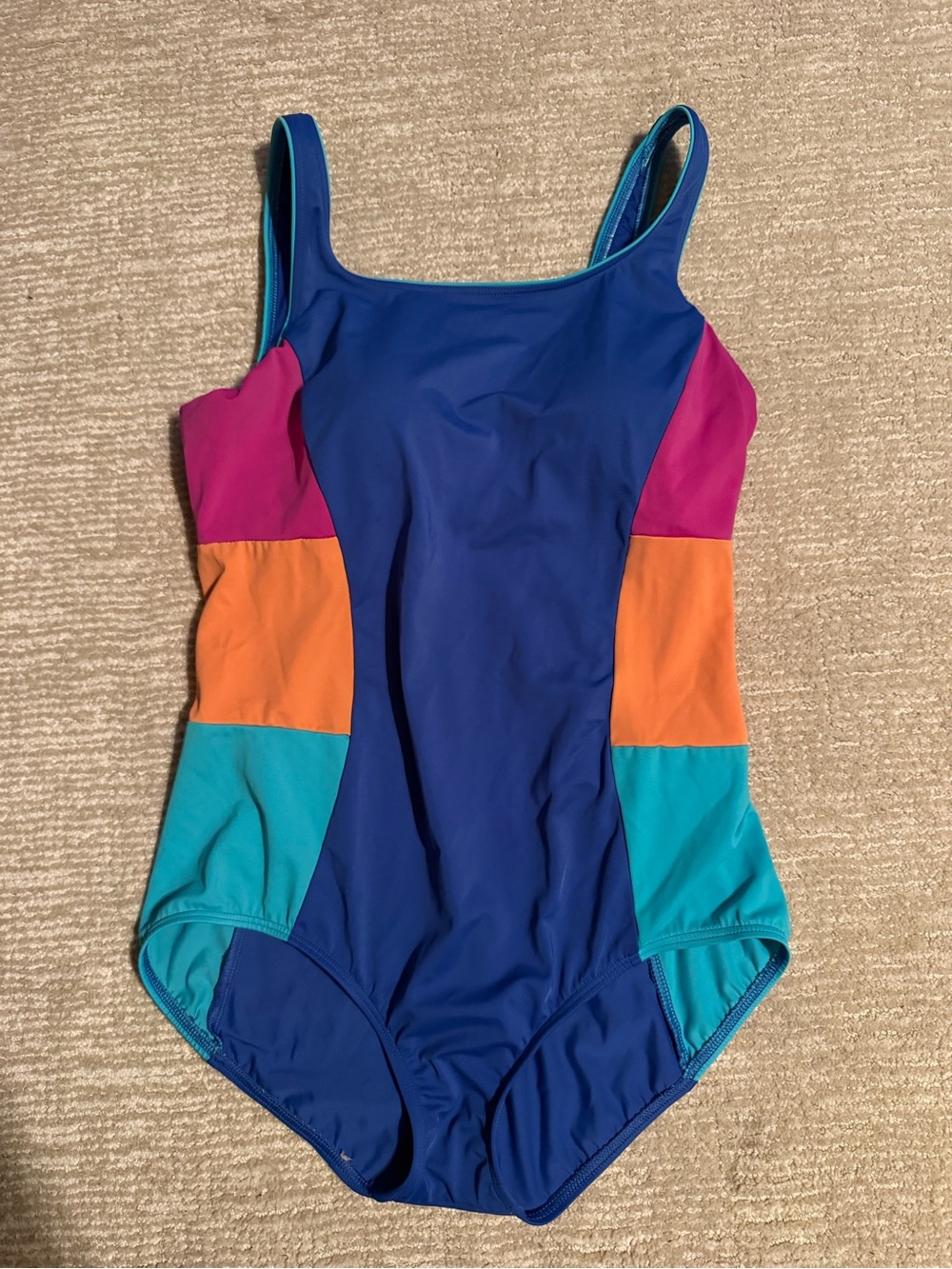 Lands end Colorblock One-Piece Swimsuit in Blue, Teal, Orange & Pink
